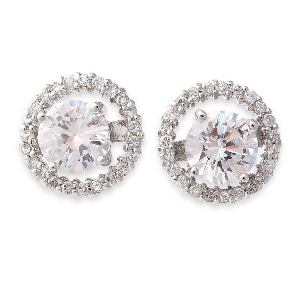 Estate Cubic Zirconia Sterling Silver Stud Earrings Removable Halo CZ Jacket